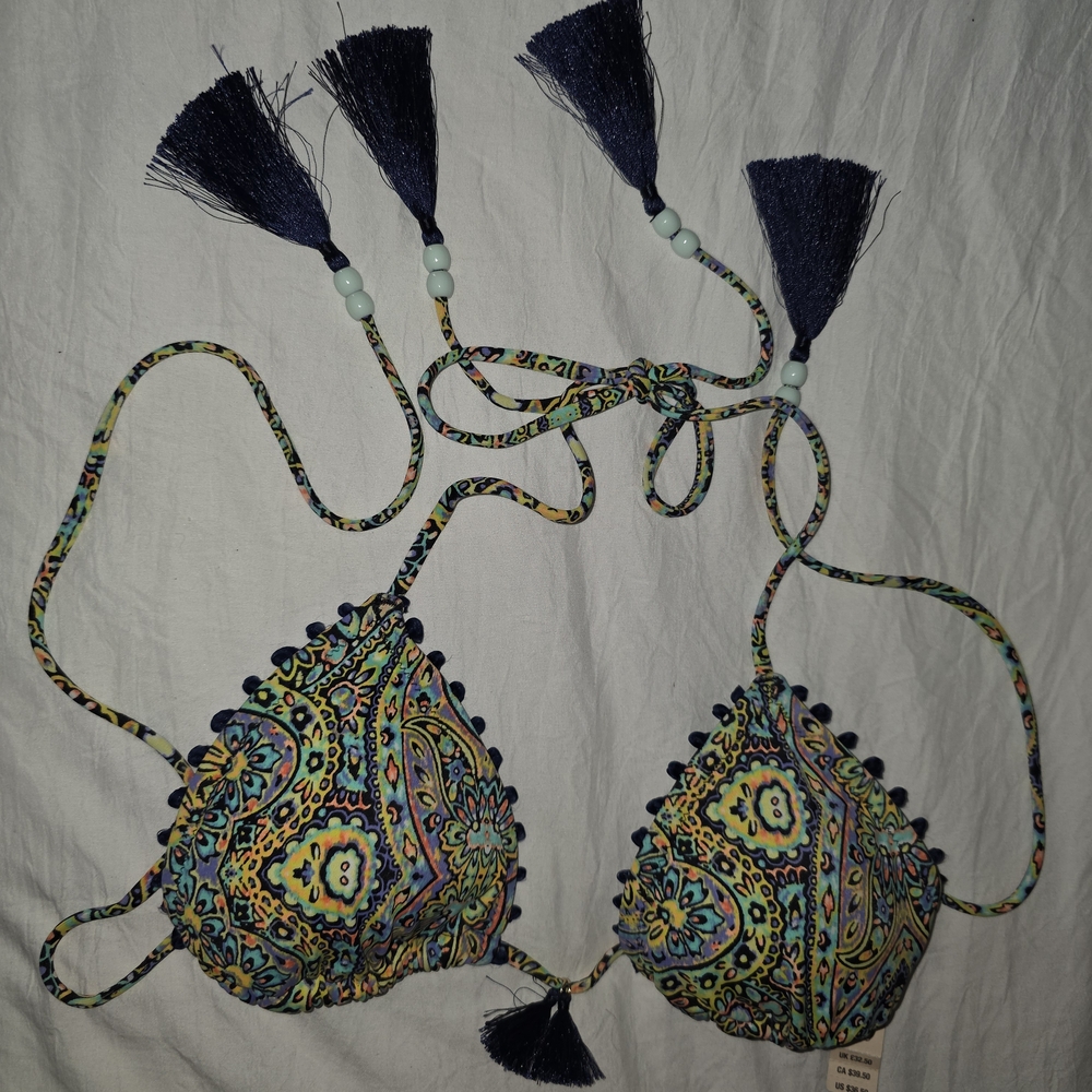 Victoria's Secret...New and never worn! Colorful Paisley Bikini Top with Tassels